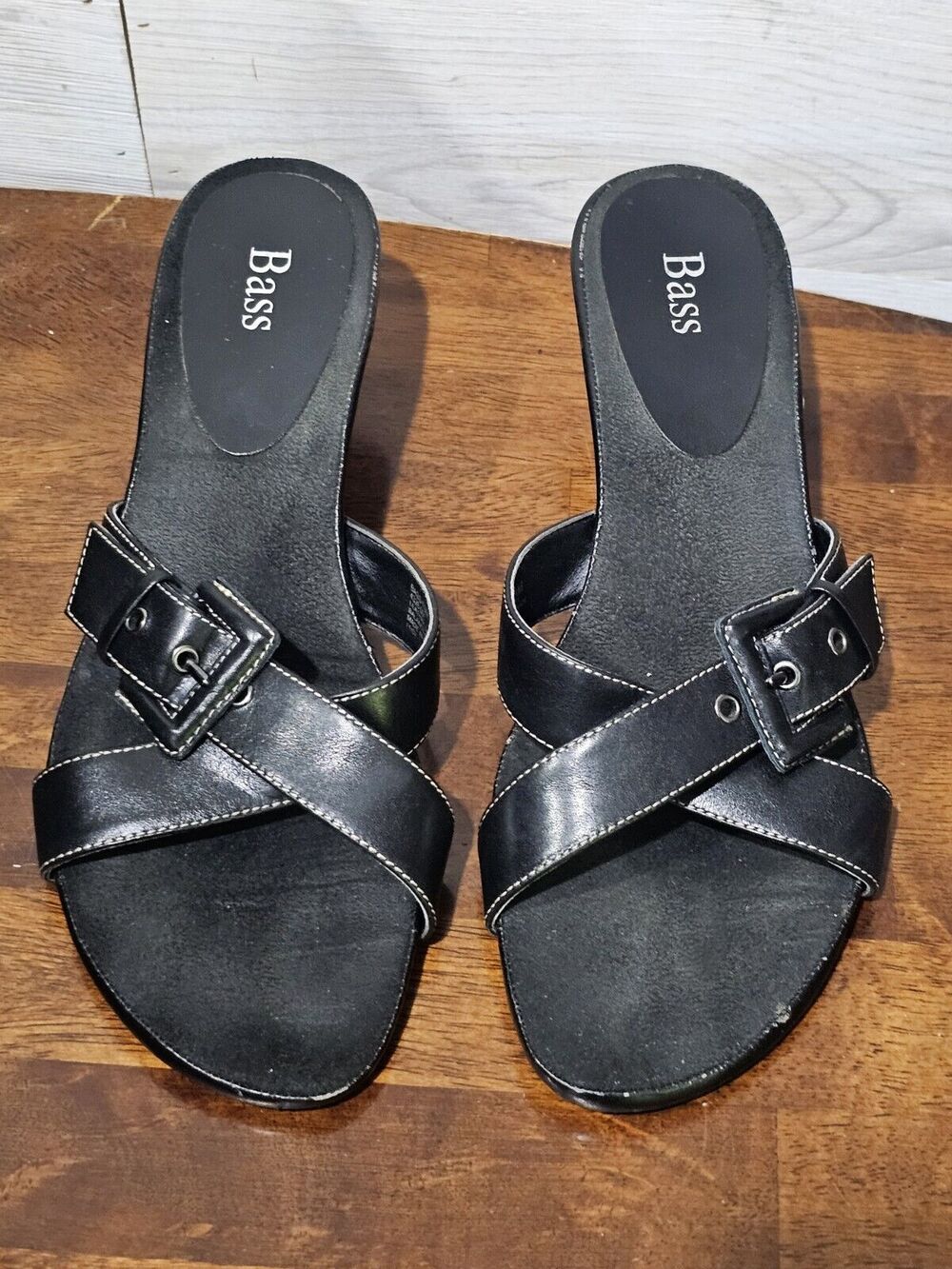 Bass Womens Size 8M Slide Sandals Strapy Leather Black